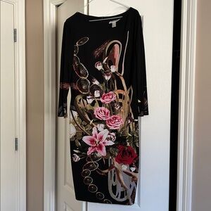 Joseph Ribkoff Black Dress with Pink Floral Design